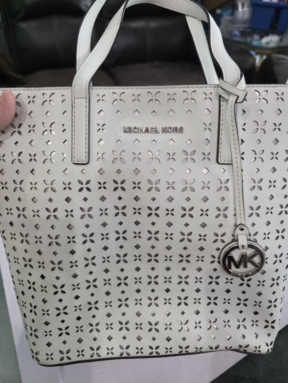 Michael Kors Cream Laser-Cut Tote with MK Charm